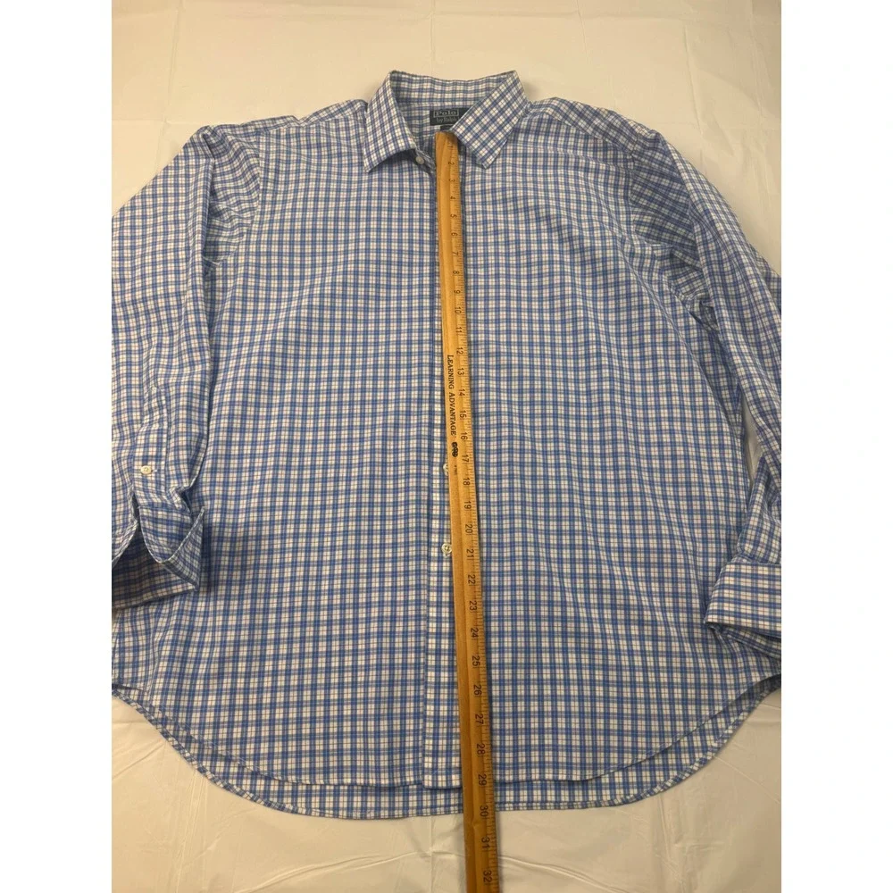 Polo Ralph Lauren Mens 17.5‎ 34/35 Blue White Check Cotton Button Down Shirt